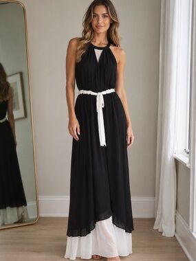 NWT Ralph Lauren Black and White Chiffon Maxi Gown